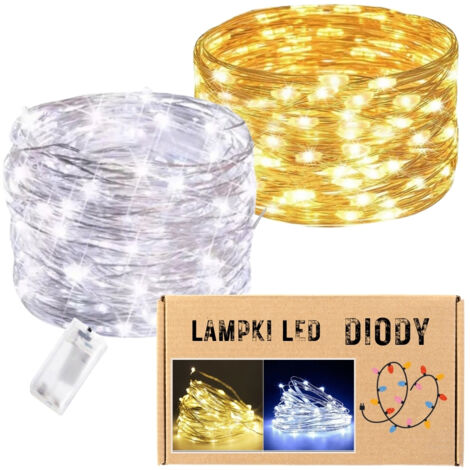 Kabel, Schnüre, Lichter, 10 LED-Weihnachtsbaumlichter, 1 m dekorative Dioden, Batterien, warm/kalt