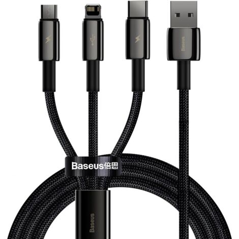 Kabel USB 3w1 Baseus Wolfram Gold, USB do micro USB / USB-C / Lightning, 3.5A, 1.5m (czarny)