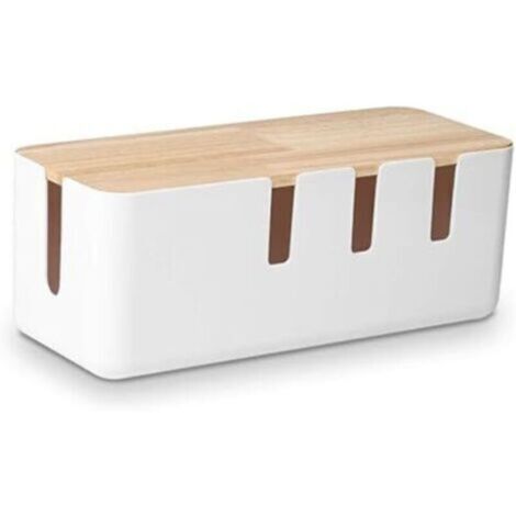 Kabelaufbewahrungsbox 30,5 x 12,5 x 11,5 cm – Holzdeckel – Kabelorganisator für Schreibtisch und Fernseher – 2 USB-Anschlüsse (direktional)