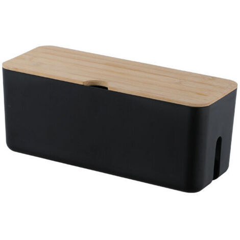 Kabelbox Aufbewahrung, Kabelaufbewahrung (Schwarz), Kabelbox, Kabelversteckbox um Kabel ordentlich aufzubewahren, Aufbewahrungsbox für Ladekabel und Steckdosenleisten, Gummifüße FLITI