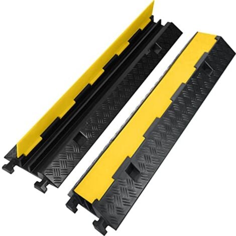 Kabelbrücke 2x Kabelkanal Boden Gummi Kabelkanal Aussenbereich Kabelschutzmatte mit Deckel Klappbar Kabelschacht Schwarz+Gelb NAIZY