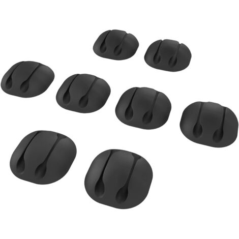 KabelDirekt Portacavo autoadesivi – 8 pezzi, elastici, per dare ordine ai cavi di carica e ai cavi dati sulla scrivania o in macchina, nero, TOP Series