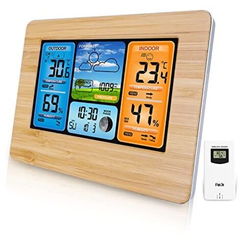 Kabellose digitale Wetterstation mit Außensensor, Innen- und Außenthermometer mit Uhrzeit, Temperatur, Luftfeuchtigkeit, Barometer, Wecker