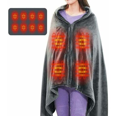 Kabellose Heizdecke/Schal, tragbare USB-Heizdecke mit 3 Temperaturstufen, waschbarer elektrischer Heizponcho, 150 x 85 cm