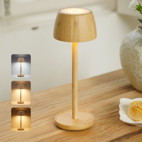 Kabellose LED Tischlampe Holz Optik mit 5200mAh Akku