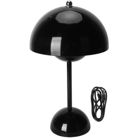 Kabellose LED-Tischleuchte, USB-aufladbar, Touch-Bedienung, Metalloptik, dimmbar, modernes Pilz-Design für Schlafzimmer, Wohnzimmer, Büro, Schwarz