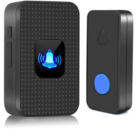Kabellose Mini-Türklingel, IP55 wasserdicht, elektronisches Außenklingel-Set mit 300 m Reichweite, 55 Melodien und 5 Lautstärkestufen, blauer LED für Zuhause, Büro, Hotel, Notfälle, Schwarz