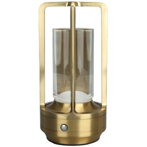 Kabellose Tischlampe, dimmbar, 3 Farben, wiederaufladbare LED-Touch-Lampe für Cabeceira Camping – Kristall-Aluminium (GOLD)