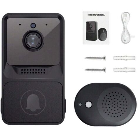 Kabellose Türklingel mit Gong, WLAN-Videokamera, Zwei-Wege-Audio, Nachtsicht und wiederaufladbarem Akku
