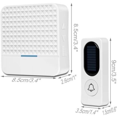 Kabellose Türklingel, solarbetriebene elektronische Türklingel, weiß, 8,5 x 8,5 x 2,6 cm, 9 x 3,5 x 1,5 cm