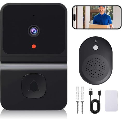 Kabellose Video-Türklingel mit Kamera, WLAN-Video-Türklingel mit Kamera, 2,4-GHz-WLAN-Video-Türklingel mit Nachtsicht/Zwei-Wege-Audio/Unterstützung für SD- und Cloud-Speicher mit Klingel