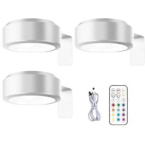 Kabellose, wandmontierte Zeichenleuchte mit Fernbedienung, einstellbarer Helligkeit, batteriebetrieben, 13 RGB-Farben mit einstellbarer Intensität – 3er-Set Perfect White Light Lampen