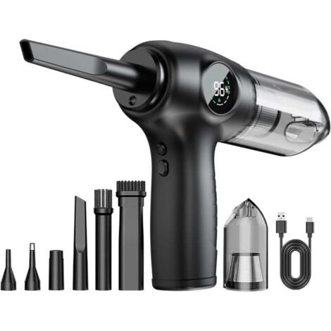 Kabelloser Handstaubsauger, 3-in-1-Autostaubsauger mit 90000 U/min, LED-Display und 5 umschaltbaren Düsen zum Reinigen von PC, Tastatur, Auto, Auto, Büro und Zuhause
