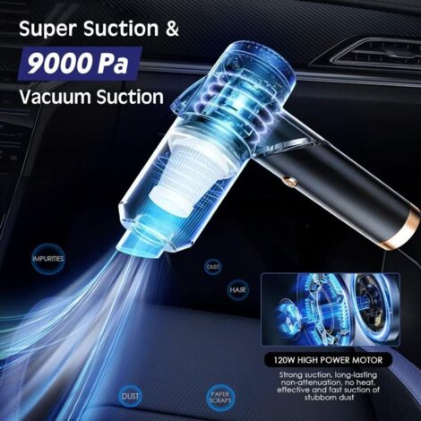 Kabelloser Handstaubsauger, 9000 Pa, 120 W, leistungsstarker 4000-mAh-Akku, wiederaufladbar, mit LED-Licht, HEPA-Filter, USB-Tischstaubsauger für Zuhause, Auto und Haustiere