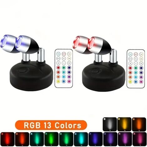Kabelloser RGB-LED-Strahler mit Fernbedienung (13 Farben, dimmbar) – Batteriebetriebenes Akzentlicht für Bilder, Vitrinen und Regale, drehbarer Kopf