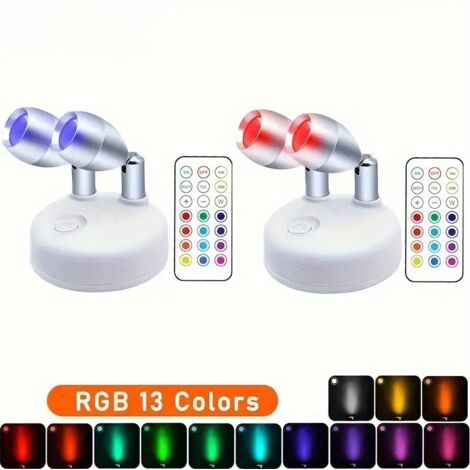 Kabelloser RGB-LED-Strahler mit Fernbedienung (13 Farben, dimmbar) – Batteriebetriebenes Akzentlicht für Bilder, Vitrinen und Regale, drehbarer Kopf