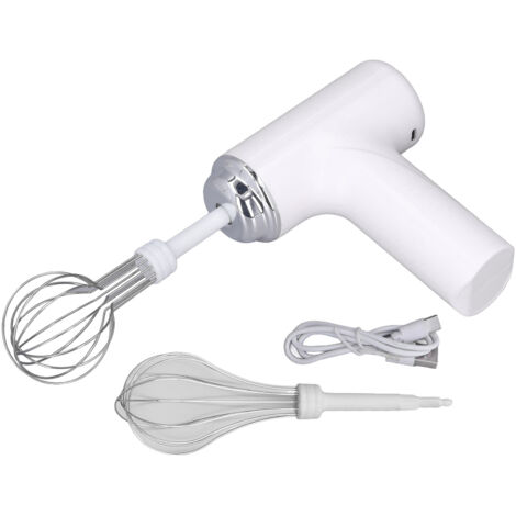 Kabelloser Schneebesen, tragbarer Handmixer für Sahne und Salatdressings, weiß