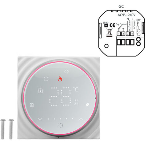 Kabelloser Smart-Thermostat mit LED-Anzeige, hochpräziser Temperaturregelung, programmierbar für elektrische Heizung und Klimaanlage, 95–240 V, Weiß