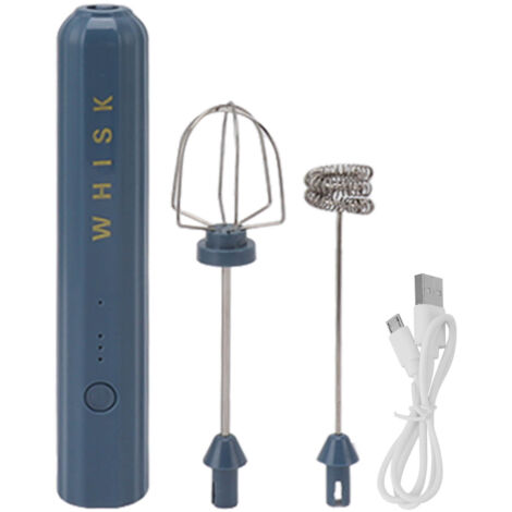 Kabelloser USB-Handmixer aus Edelstahl, kleiner blauer elektrischer Schneebesen für Zuhause