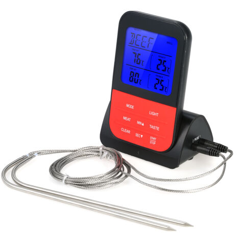 Kabelloses digitales Fleischthermometer für den Grill, Sofortanzeige, hintergrundbeleuchtetes LCD-Display, Lebensmittelthermometer mit Kochtimer, Dual-Sonden-Sender