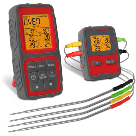 Kabelloses elektronisches 4-Pin-Außenthermometer mit intelligentem Alarm für Öfen und Grills.