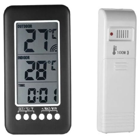 Kabelloses Innen-/Außenthermometer, 2-in-1-Uhr, ℃/℉ LCD-Thermometer, digitales Innen-/Außenthermometer, Uhr, Temperaturmessung mit Sender  FLITI