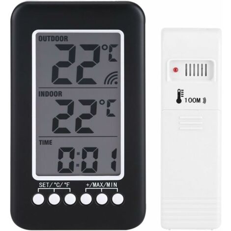 Kabelloses Innen-/Außenthermometer mit Uhr, digitale Funk-Wetterstation mit Außensensor, Black Friday 2020 Temperaturmonitor, Smart-LCD-Anzeige °C/°F
