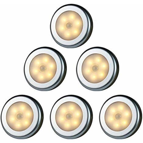 Kabelloses LED-Licht mit Bewegungsmelder für Schrank, Treppe, Flur, Küche, Schlafzimmer (6 Stück) (Silberschale (Warmes Licht)