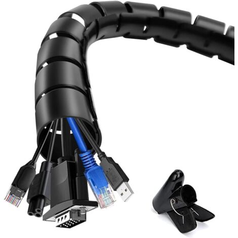 Kabelmanagement-Hülle, schwarz, 20 m/65,6 ft Kabelführungsrohr mit Führungsclip, ∅0,87"/22 mm + ∅1,1"/28 mm, Kabel-Organizer für TV-PC
