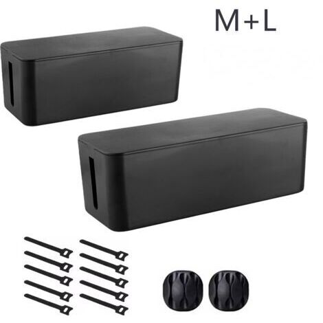 Kabelmanagementbox, Kabelabdeckung, 2er-Pack, Kabelhalter, kinder- und haustiersicher, schwarz