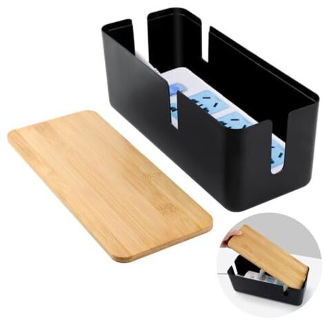 Kabelmanagementbox, Kabelversteckbox, Kabelaufbewahrungsbox mit Bambusdeckel, Kabelbox zum Organisieren von Computerverkabelung, losen Kabeln, Kabel verstecken (schwarz)