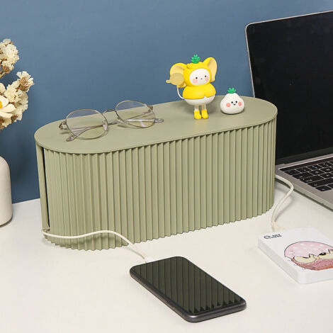Kabelmanagementbox mit großem Fassungsvermögen, robustes ABS, abnehmbarer Deckel, Kabelorganisator für PC, Fernseher und Haushaltsgeräte, Grau/Grün, große Ausführung