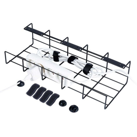 Kabelorganizer für unter den Schreibtisch, schwarze Metallhalterung, Abdeckung