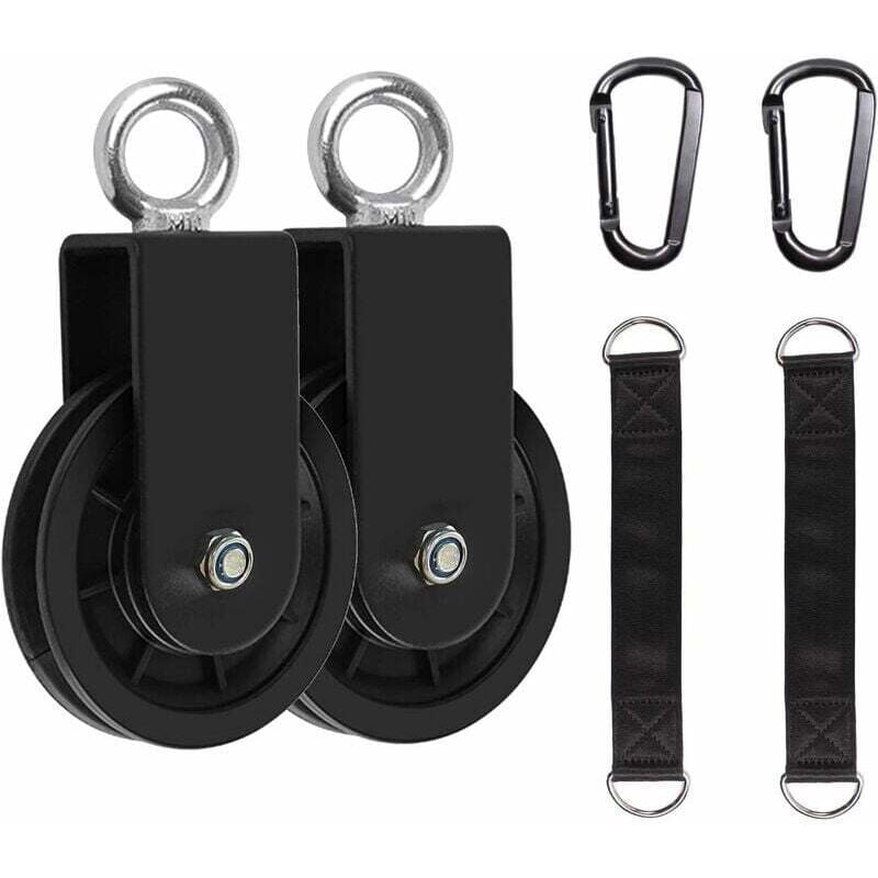 Image of Kabelrolle, Krafttrainingsrolle mit Schlingengurt und Karabiner, drehbare Einzelrolle (2er-Pack)