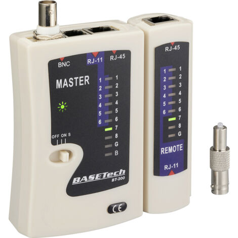 Kabeltester BT-200 Basetech BT-200   Geeignet für RJ-45, RJ-11, BNC