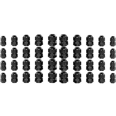 Kabelverbinder - Packung mit 40 wasserdichten Kunststoff-Kabelverbindern, 3,5-13 mm, Drahtschutzdichtungen, PG 7/9/11/13,5/16, schwarz.