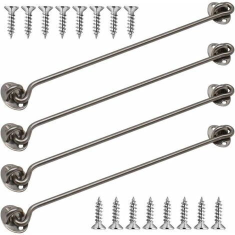 Kabinenhaken, 4er-Pack, 30,5 cm dicke Fensterhaken aus massivem Edelstahl mit Befestigungsschrauben für Scheunentor, Badezimmer, Schiebetür (Silber)
