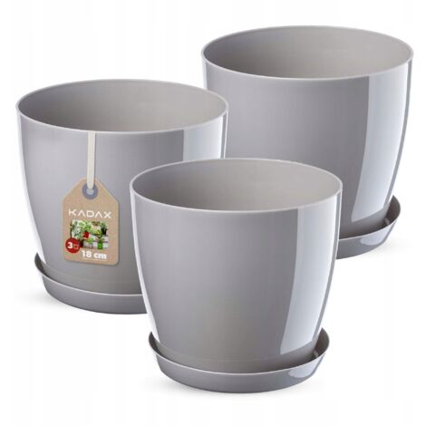 KADAX 3 vasi da fiori da 18 cm con coperchio e supporto grigio