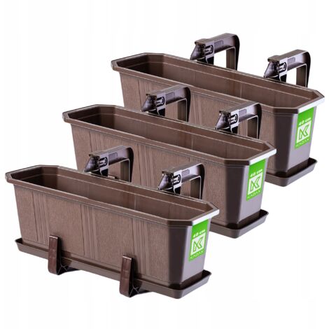 KADAX 3x Box da balcone 40 cm Maniglie marroni