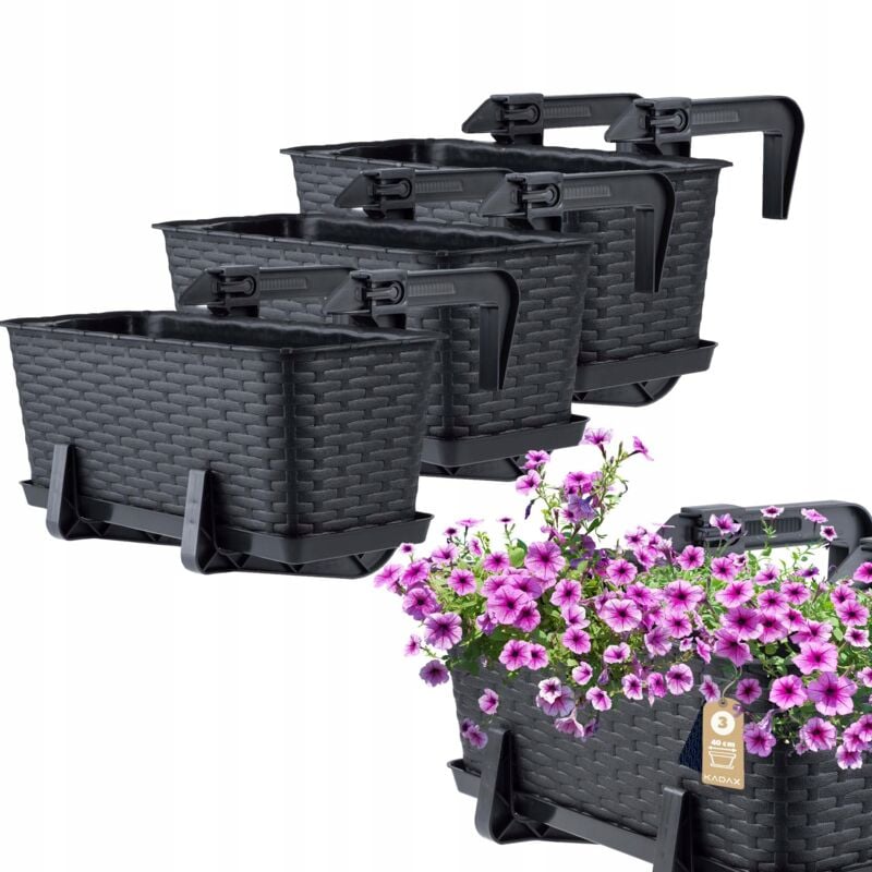 Kadax - 3x Coffre Balcon 40cm Poignées Anthracite