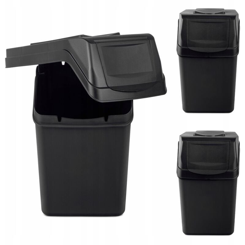 Kadax - 3x lot de poubelles de tri 25L avec autocollants