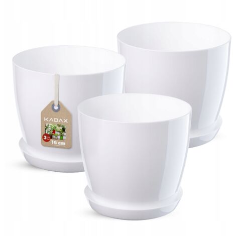 KADAX 3x Pot de Fleur 16cm Couvercle avec Support Blanc