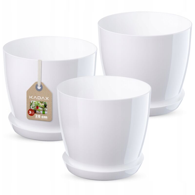 3x Pot de Fleur 28cm Couvercle avec Support Blanc - Kadax