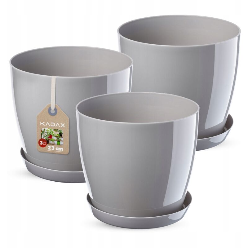 3x Pot de fleurs 23cm Couvercle avec support Gris - Kadax