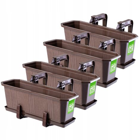 KADAX 4x Cajas de balcón 40cm Asas marrones