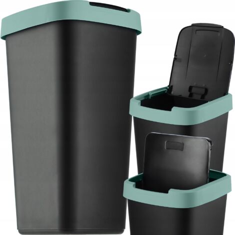 KADAX Abfalleimer 25 l, mit Schwingdeckel, zum Recycling, Kunststoff, robust, schwarz und grün