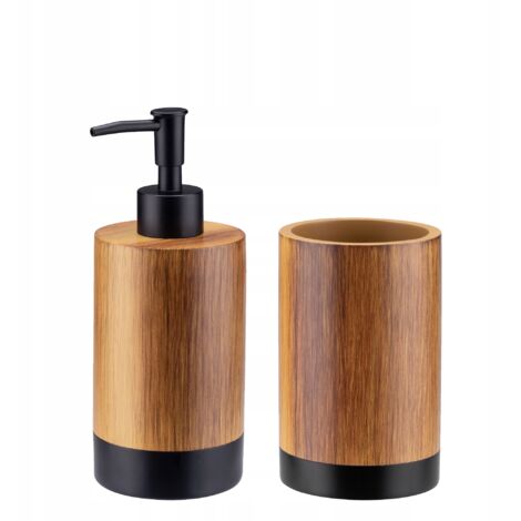 KADAX Badezimmer-Set, Seifenspender und Zahnputzbecher, Badezimmerzubehör Braun