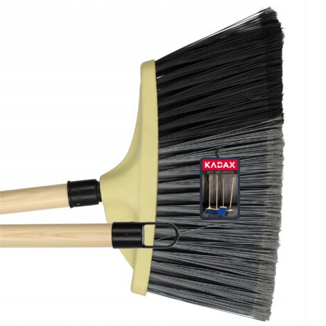 KADAX Balai de balayage routier et trottoir, balai de jardin avec manche en bois, balai de rue en nylon, balai industriel pour trottoirs (gris)