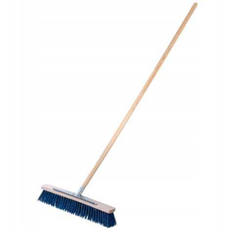 KADAX Balai de rue 2 en 1 avec bord à gratter - Balai industriel à long manche en bois - Balai en plastique (50 cm)