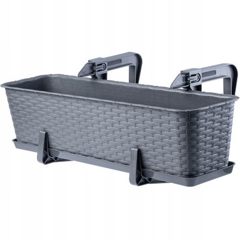 KADAX Balkontopf mit Untersatz, Pflanzkasten, 60cm, mit Halterungen, Grafit
